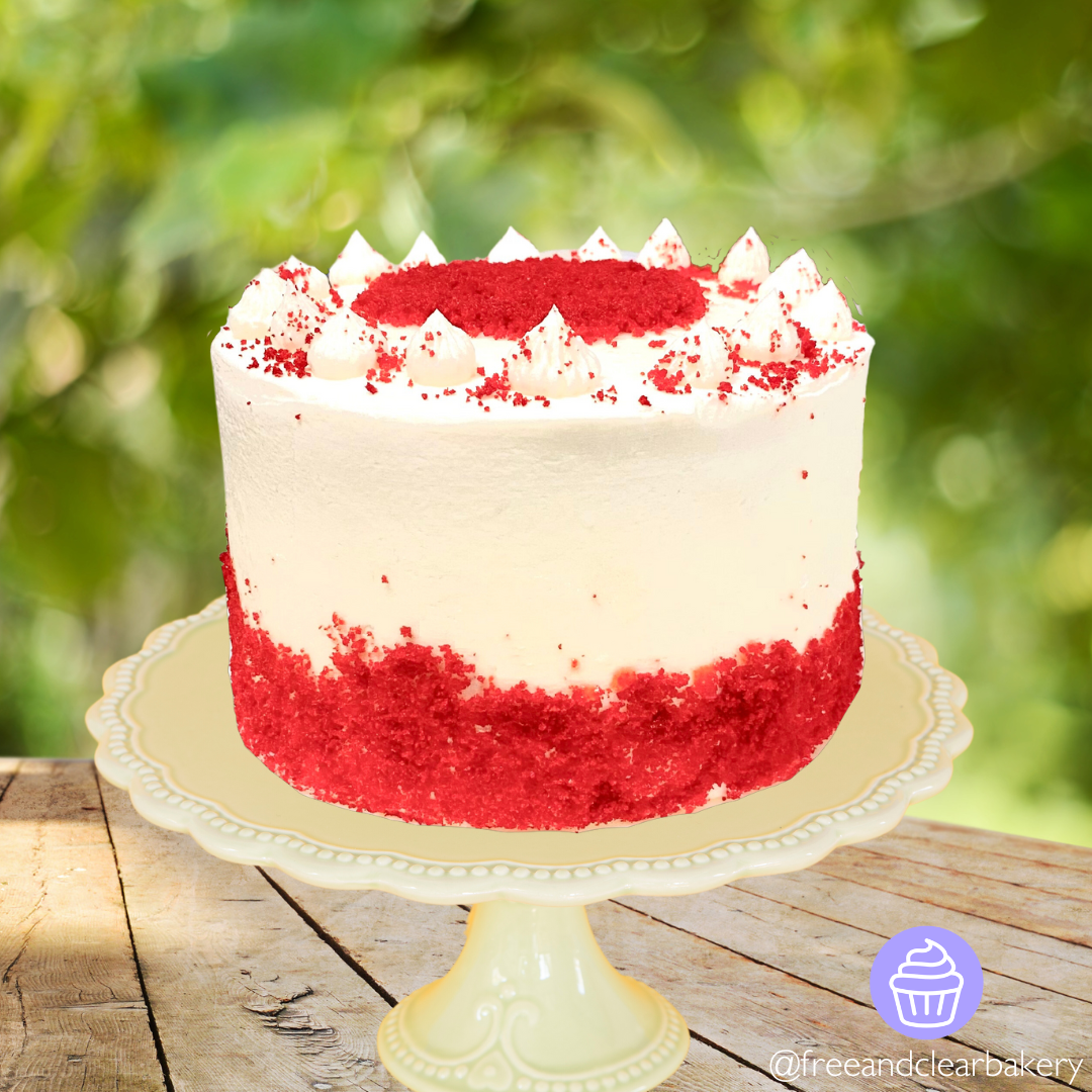 Mini Red Velvet Cake with White Frosting and Red Velvet Crumbs as decoration